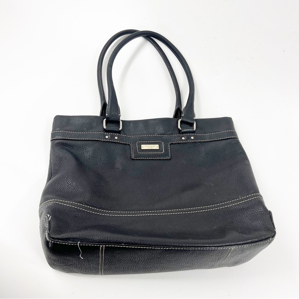 ✅ Kate Spade BLACK Leather Tote Bag WITH GREEN INTERIOR